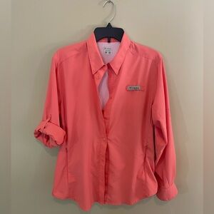 COLUMBIA womens PFG fishing shirt, Sz XL, coral, EUC
